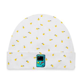 Retro Handheld Konsole T-Shirt 90er Pop Art - Baby Premium Organic Mütze - Weiß/Zitronengelb - Vorne