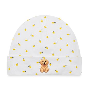 Golden Retriever Hundebaby Welpe Geschenk  - Baby Premium Organic Mütze - Weiß/Zitronengelb - Vorne