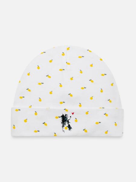 Border Collie Aquarell Herz Hundegeschenk - Baby Premium Organic Mütze - Weiß/Zitronengelb