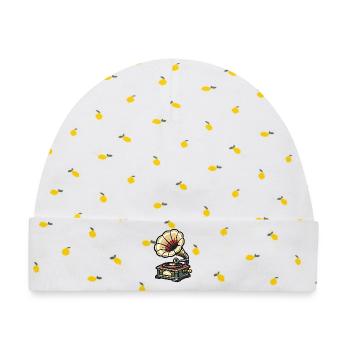 Grammophon Blüten Design - Baby Premium Organic Mütze - Weiß/Zitronengelb - Vorne