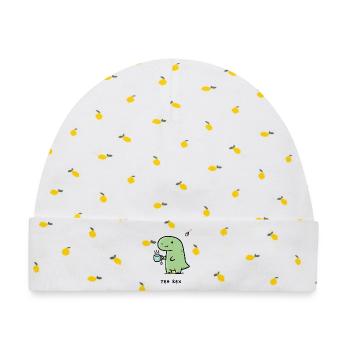 Kleiner Dino mit Kaffee - Baby Premium Organic Mütze - Weiß/Zitronengelb - Vorne