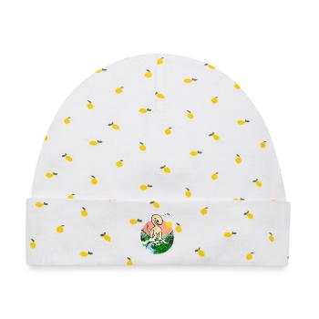 Sonnenuntergangsdino im Dschungelpanorama - Baby Premium Organic Mütze - Weiß/Zitronengelb - Vorne