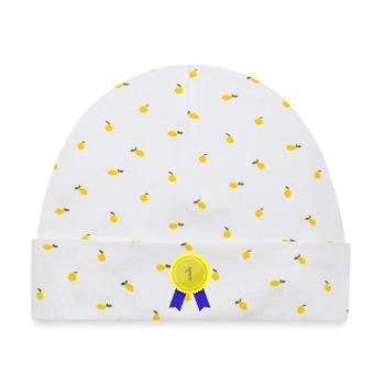 Medaille - Baby Premium Organic Mütze - Weiß/Zitronengelb - Vorne