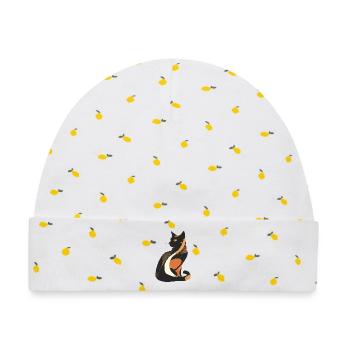 Katzensilhouette im Art-Deco Farbspiel - Baby Premium Organic Mütze - Weiß/Zitronengelb - Vorne
