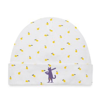 Minimalistische Katzen-Baseballspieler Silhouette - Baby Premium Organic Mütze - Weiß/Zitronengelb - Vorne