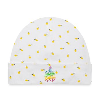 Zum Geburtstag viel Glückwunsch – bunter Farbverlauf - Baby Premium Organic Mütze - Weiß/Zitronengelb - Vorne