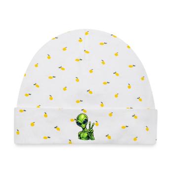 Alien Peace Zeichen - Baby Premium Organic Mütze - Weiß/Zitronengelb - Vorne