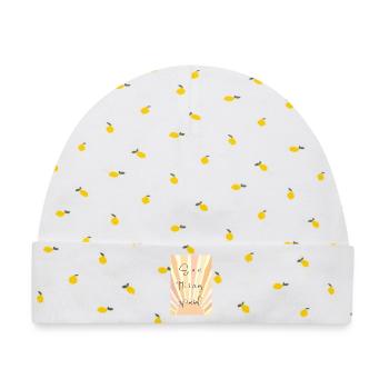 Sonnenstrahlen Special – Handlettering - Baby Premium Organic Mütze - Weiß/Zitronengelb - Vorne