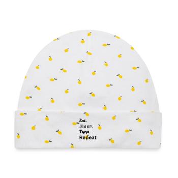 Eat. Sleep. Tune. Repeat - Baby Premium Organic Mütze - Weiß/Zitronengelb - Vorne