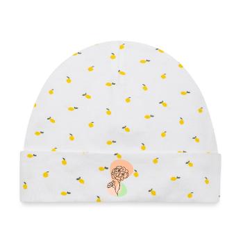Pastellblume im Linienstil - Baby Premium Organic Mütze - Weiß/Zitronengelb - Vorne