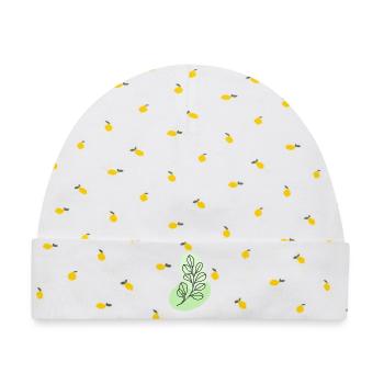 Botanische Eukalyptusblattlinie in Pastell - Baby Premium Organic Mütze - Weiß/Zitronengelb - Vorne
