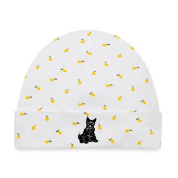 Monochrome Terrier-Linienkunst - Baby Premium Organic Mütze - Weiß/Zitronengelb - Vorne