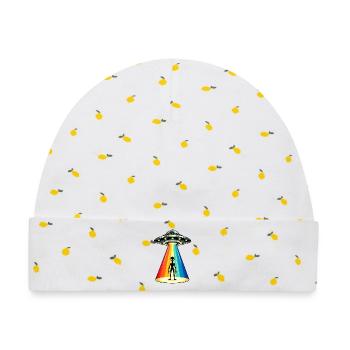Rainbow Beam UFO-Entführung - Baby Premium Organic Mütze - Weiß/Zitronengelb - Vorne