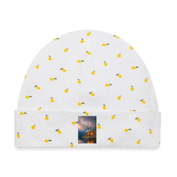 Charmante Hütte am See - Baby Premium Organic Mütze - Weiß/Zitronengelb - Vorne