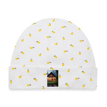 Charmante Hütte am See - Baby Premium Organic Mütze - Weiß/Zitronengelb - Vorne