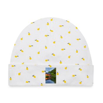 Charmante Hütte am See - Baby Premium Organic Mütze - Weiß/Zitronengelb - Vorne