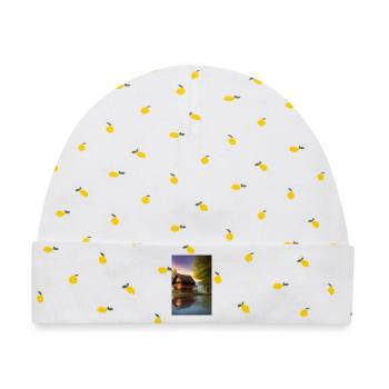 Charmante Hütte am See - Baby Premium Organic Mütze - Weiß/Zitronengelb - Vorne