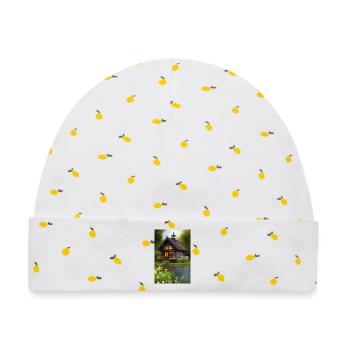 Charmante Hütte am See - Baby Premium Organic Mütze - Weiß/Zitronengelb - Vorne