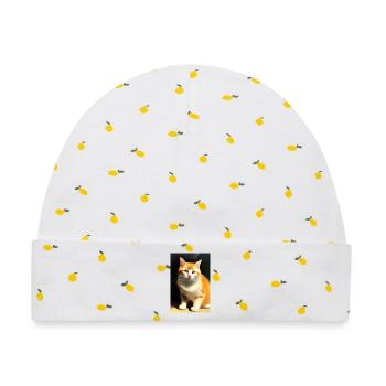 Katzen Bild - Baby Premium Organic Mütze - Weiß/Zitronengelb - Vorne