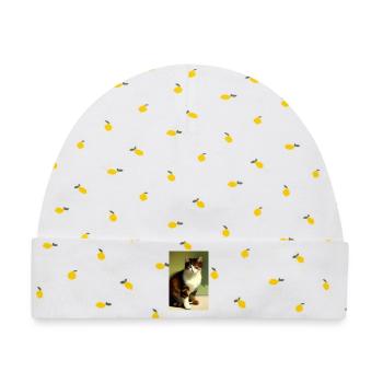 Katzen Bild - Baby Premium Organic Mütze - Weiß/Zitronengelb - Vorne