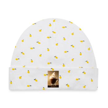 Kaffee, Kaffeebohnen - Baby Premium Organic Mütze - Weiß/Zitronengelb - Vorne