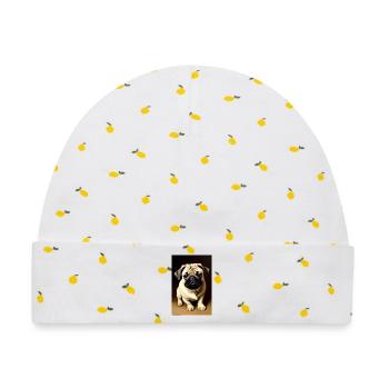 Mops Hund - Baby Premium Organic Mütze - Weiß/Zitronengelb - Vorne