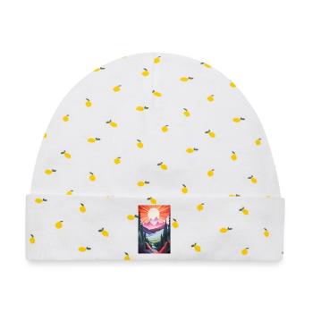 Berglandschaft mit Sonnenuntergang - Baby Premium Organic Mütze - Weiß/Zitronengelb - Vorne