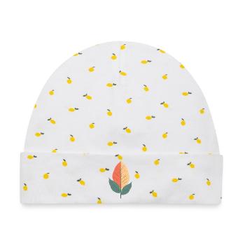 Minimalistisches Blatt - Baby Premium Organic Mütze - Weiß/Zitronengelb - Vorne