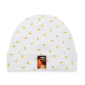 Oranger Tunnel mit Lichtkugeln - Baby Premium Organic Mütze - Weiß/Zitronengelb - Vorne