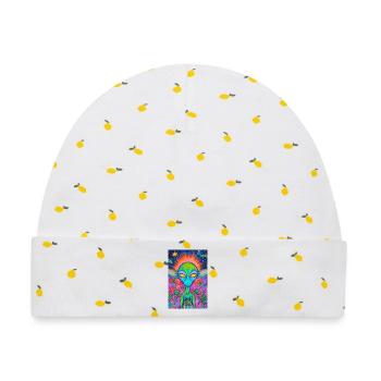 Psychedelischer Alien Neon Garten - Baby Premium Organic Mütze - Weiß/Zitronengelb - Vorne