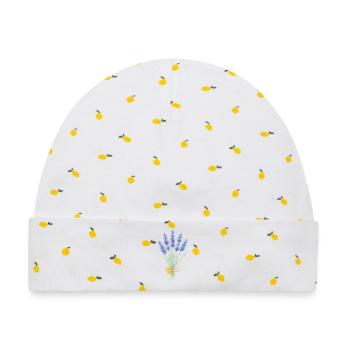 Lavendel Sträußchen - Baby Premium Organic Mütze - Weiß/Zitronengelb - Vorne
