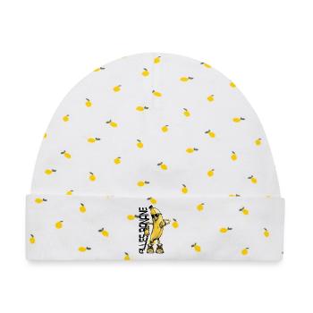 Lustiger Bananen-Charakter mit Sonnenbrille - Baby Premium Organic Mütze - Weiß/Zitronengelb - Vorne