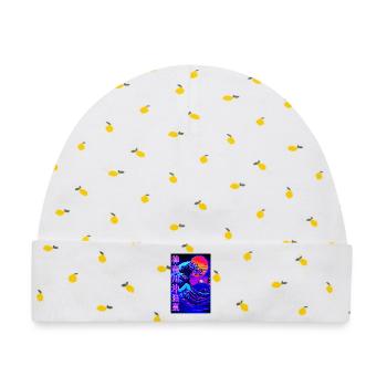 Große Welle Kanagawa Neon Stil - Vaporwave - Baby Premium Organic Mütze - Weiß/Zitronengelb - Vorne