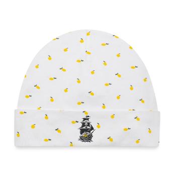 Spukende Piratenschiff-Silhouette - Baby Premium Organic Mütze - Weiß/Zitronengelb - Vorne