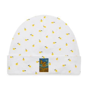 Schmetterling im Van-Gogh-Stil - Baby Premium Organic Mütze - Weiß/Zitronengelb - Vorne