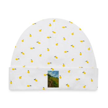 Landschaftliche Bergwanderung in Ölgemälde-Optik - Baby Premium Organic Mütze - Weiß/Zitronengelb - Vorne