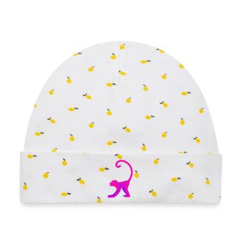Neon Pink Monkey - Baby Premium Organic Mütze - Weiß/Zitronengelb - Vorne