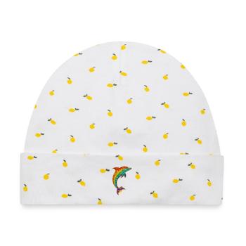 Glitzernder Regenbogen-Delfin - Baby Premium Organic Mütze - Weiß/Zitronengelb - Vorne