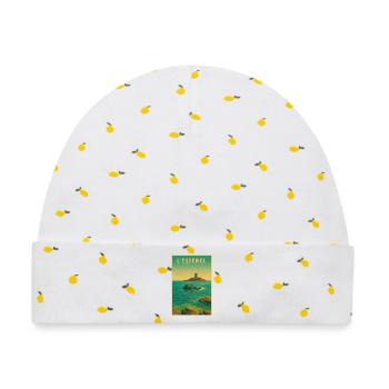 DIE GOLDENE INSEL - Baby Premium Organic Mütze - Weiß/Zitronengelb - Vorne