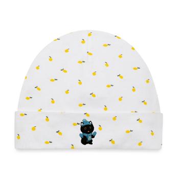Kuschelhund mit Blauem Hut und Schal - Baby Premium Organic Mütze - Weiß/Zitronengelb - Vorne