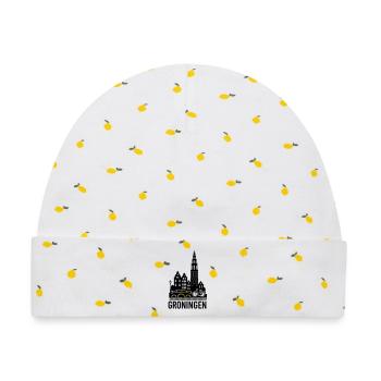 groningen silhouette - Baby Premium Organic Mütze - Weiß/Zitronengelb - Vorne