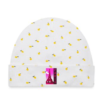Paris Pink Eiffel Turm Retro - Baby Premium Organic Mütze - Weiß/Zitronengelb - Vorne