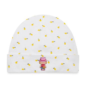 Pink Hut Mädchen Cartoon Outfit - Baby Premium Organic Mütze - Weiß/Zitronengelb - Vorne