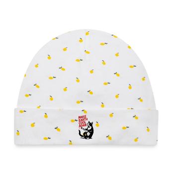 Make Earth Cool Again Wolf Print - Baby Premium Organic Mütze - Weiß/Zitronengelb - Vorne