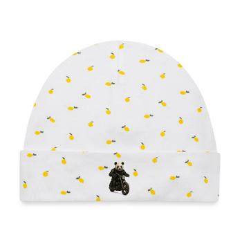 Leder-Panda-Biker auf Motorrad - Baby Premium Organic Mütze - Weiß/Zitronengelb - Vorne