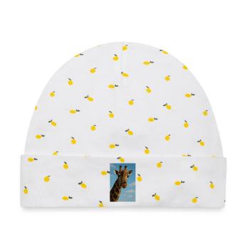 Giraffengesicht vor blauem Himmel - Baby Premium Organic Mütze - Weiß/Zitronengelb - Vorne