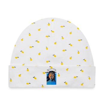 Neonlinien-Portrait Blau-Orange | Filah Iana Blau - Baby Premium Organic Mütze - Weiß/Zitronengelb - Vorne
