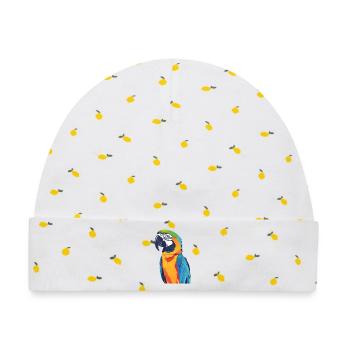 Regenbogenara bunte Vogelkunst Papagei Motiv - Baby Premium Organic Mütze - Weiß/Zitronengelb - Vorne