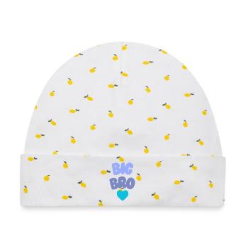 Big Bro Love Geschwister - Baby Premium Organic Mütze - Weiß/Zitronengelb - Vorne