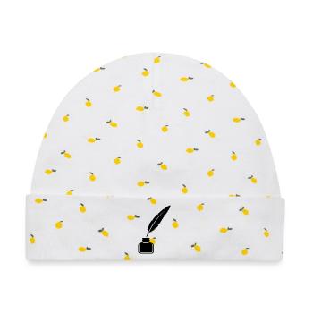 Federkiel Tintenfass Silhouette - Baby Premium Organic Mütze - Weiß/Zitronengelb - Vorne